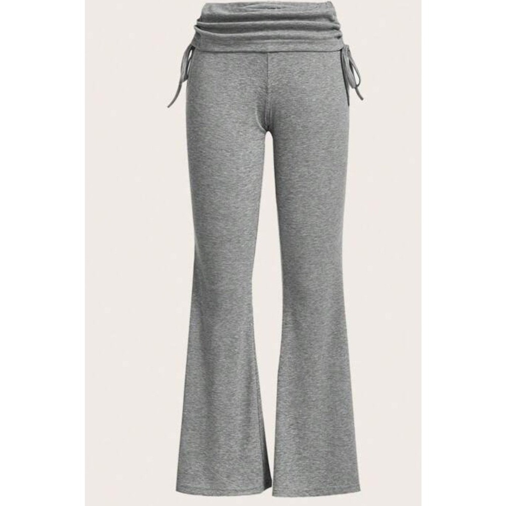 Women's Flare Yoga Pants XS Gray Foldover Waist Side Ties Sporty Active Y2K Cozy